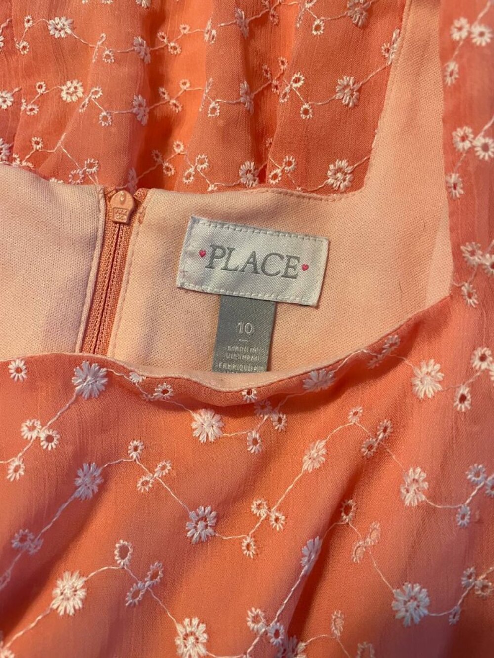 Sweet Peach eyelet Babydoll Dress - Cottagecore Floral Embroidery Girls Size 10 - Picture 7 of 8